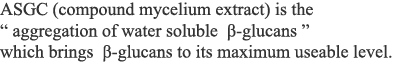 ASGC (compound mycelium extract) is the "aggregation of water soluble β-glucans" which brings β-glucans to its maximum useable level.